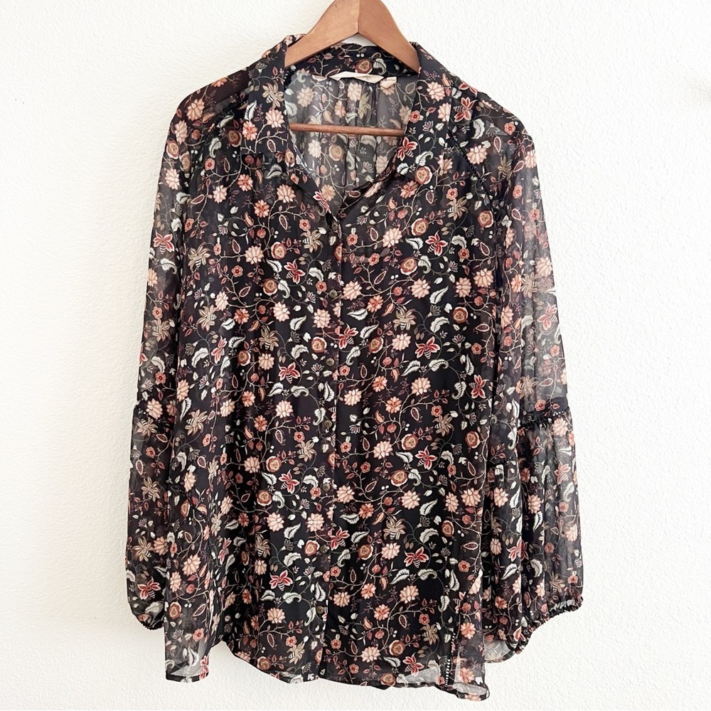 Soft Surroundings Black Floral Blouse Size 2X